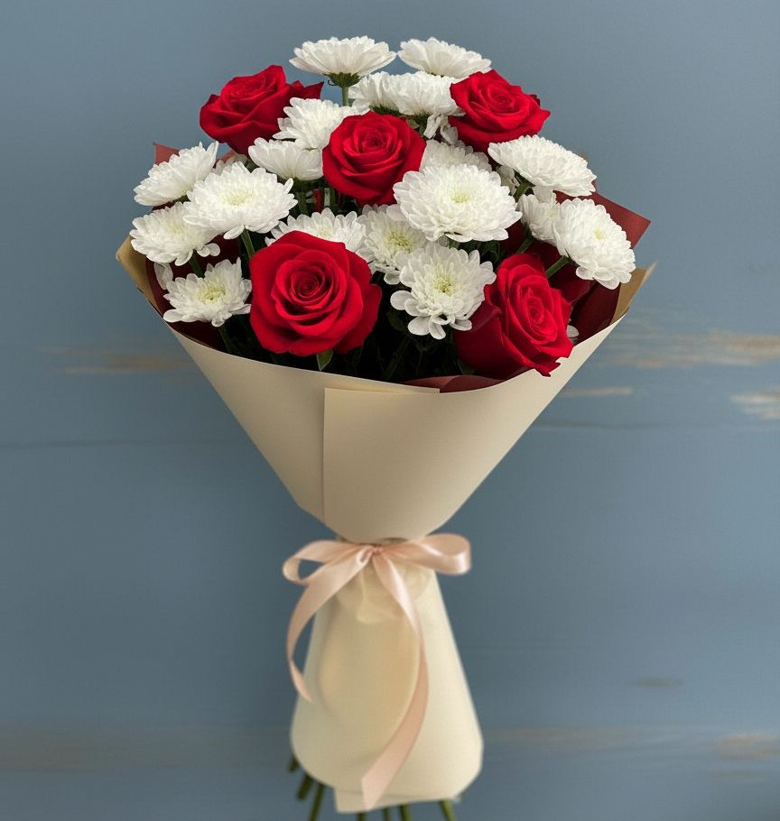 Букет цветов из: Розы и Хризантемы в Верх-Чебуле