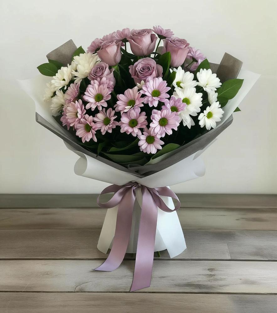 Букет цветов из: Хризантемы и Розы в Верх-Чебуле