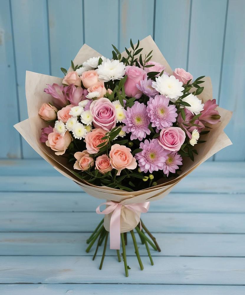 Букет цветов из: Хризантемы, Розы и Альстромерии в Верх-Чебуле