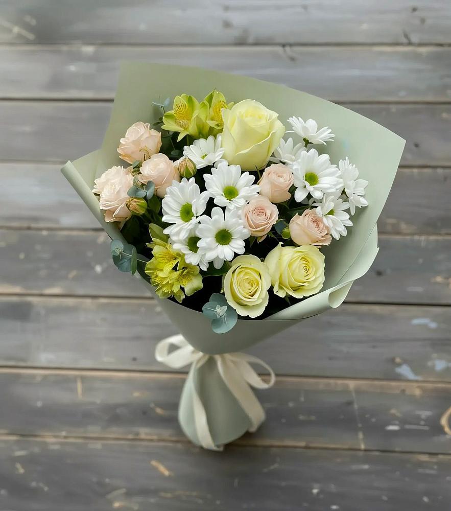 Букет цветов из: Альстромерии, Розы и Хризантемы в Верх-Чебуле