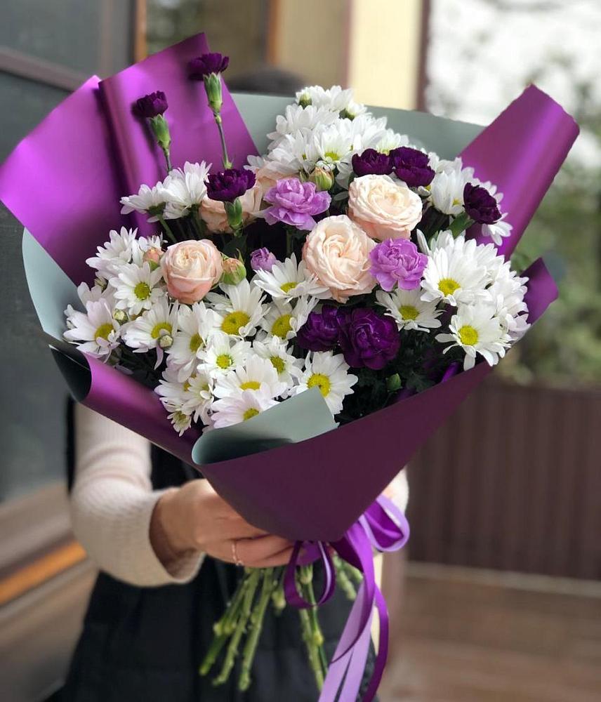 Букет цветов из: Хризантемы, Гвоздики и Розы в Верх-Чебуле