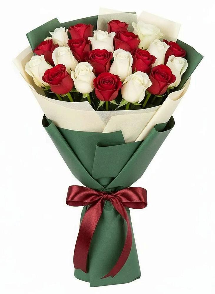 Букет Микс из красных и белых роз в Верх-Чебуле