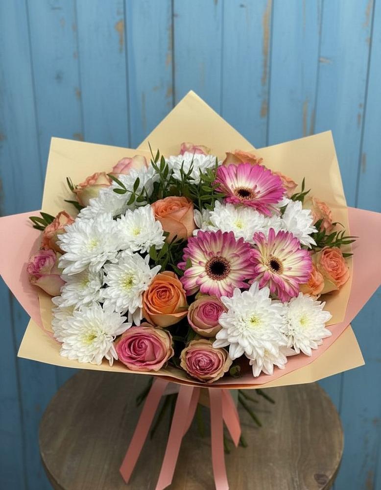 Букет цветов из: Розы, Герберы и Хризантемы в Верх-Чебуле