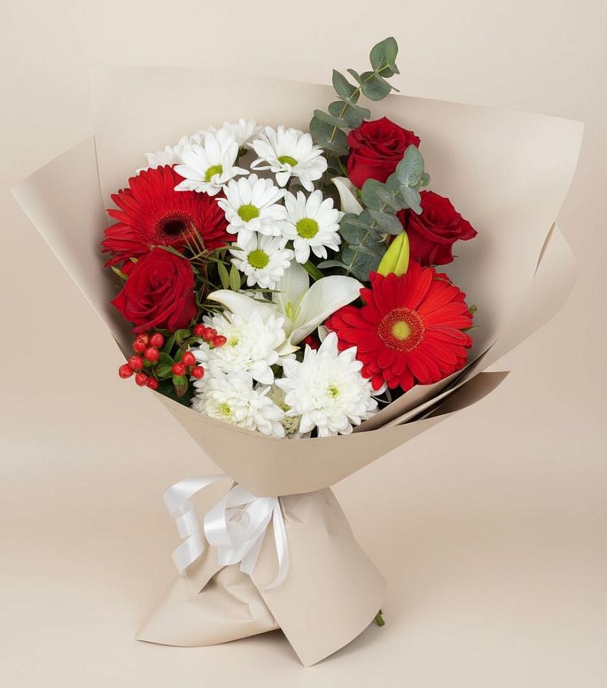Букет цветов из: Розы, Хризантемы, Герберы и Лилии в Верх-Чебуле