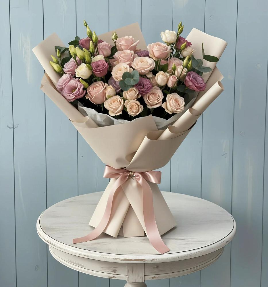 Букет цветов из: Розы и Лизиантусы в Верх-Чебуле