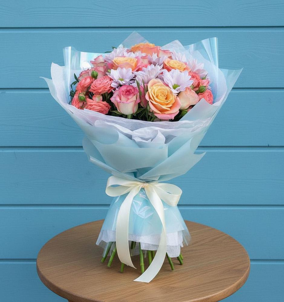 Букет цветов из: Хризантемы и Розы в Верх-Чебуле